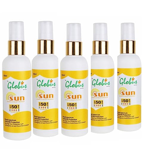 Image of Globus SPF 50 PA+++ Sunscreen Lotion With Fairness - 100 ml (Pack of 5)