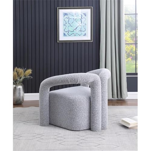 Sillón moderno tapizado gris bouclé miniatura 2