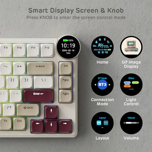 Image of RK ROYAL KLUDGE N80 Low Profile Mechanical Keyboard w /Smart Display Screen & Knob, 75% Top Mount 3-Modes Wireless Mechanical Keyboard, Software Support, Massive Battery, 80 Keys, Quiet Red Switch