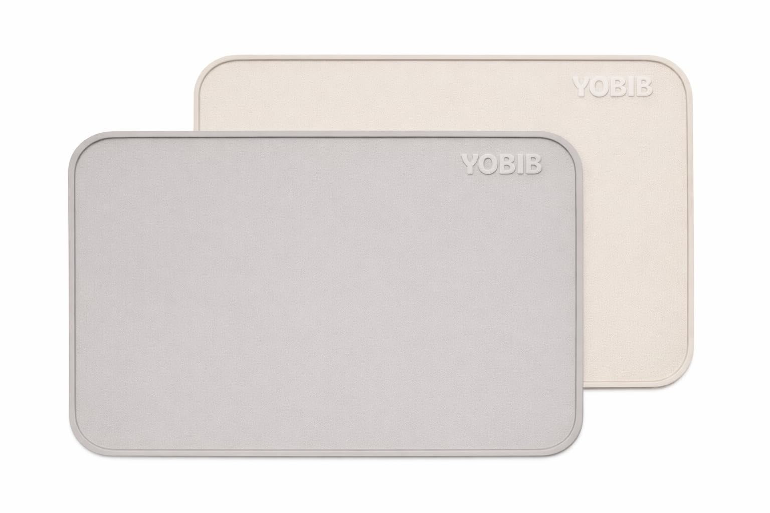 YOBIB Silicone Placemat with Raised Spill Edge, Non-Slip Table Grip, Thick Premium Feeding Mat for Babies & Toddlers. 2 Packs (Beige/Grey)