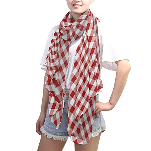 ALAZA White Red Gingham Plaid Sheer Scarves Shawl Wrap Women Infinity Oblong Chiffon Scarf for Outdoor4