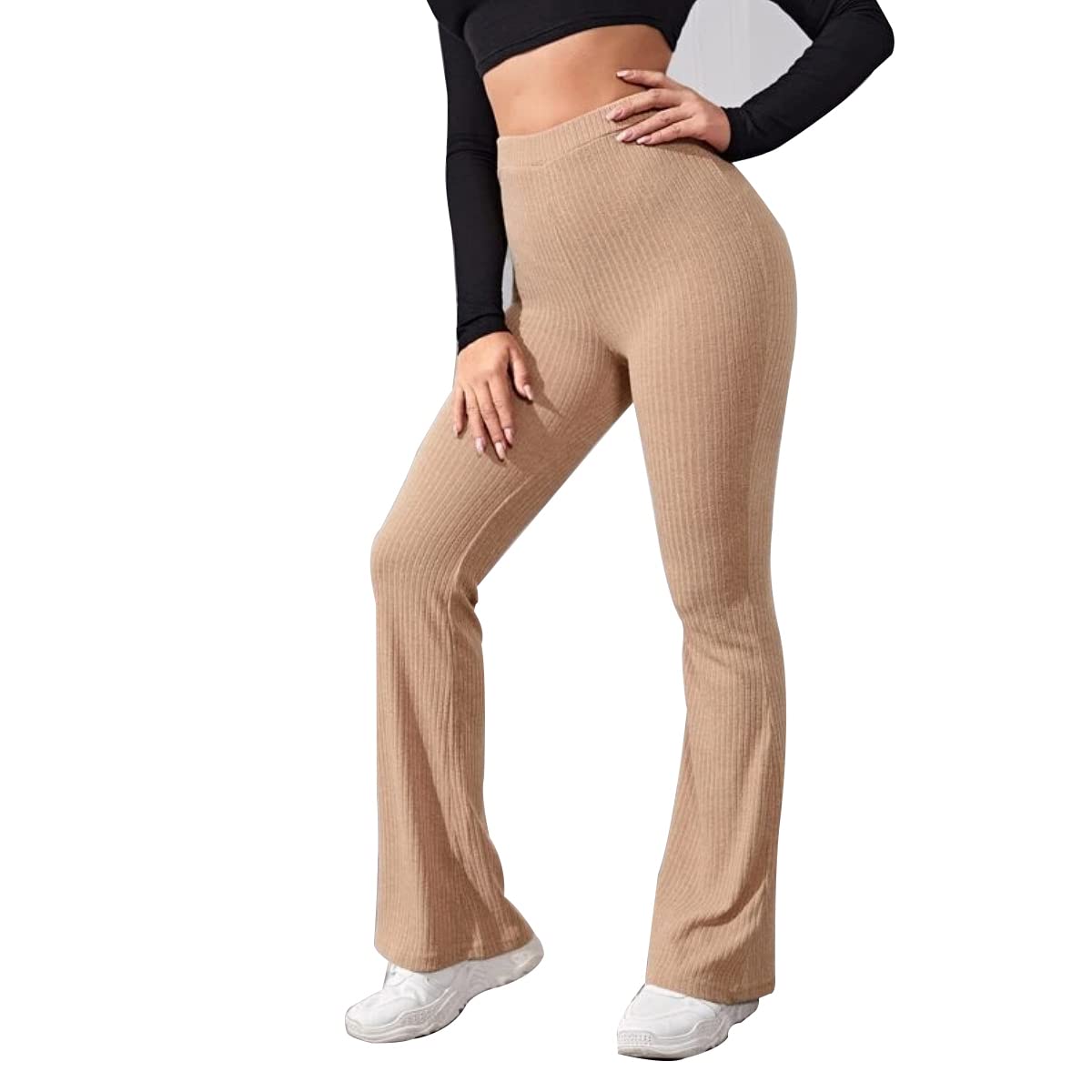 HEILA Womens High Waist Casual Flare Bell Bottom Stretch Long Pants Kint Trousers