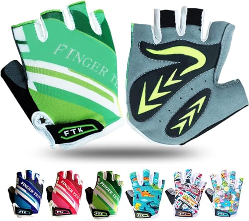 XJBTBA Guantes de Ciclismo Medio Dedo Acolchados de Gel Antideslizantes Transpirables, Guante Junior Niñas Niños Sin Dedos Ajustables para Bicicleta de Montaña Correr Montar Deporte Ciclismo al Aire