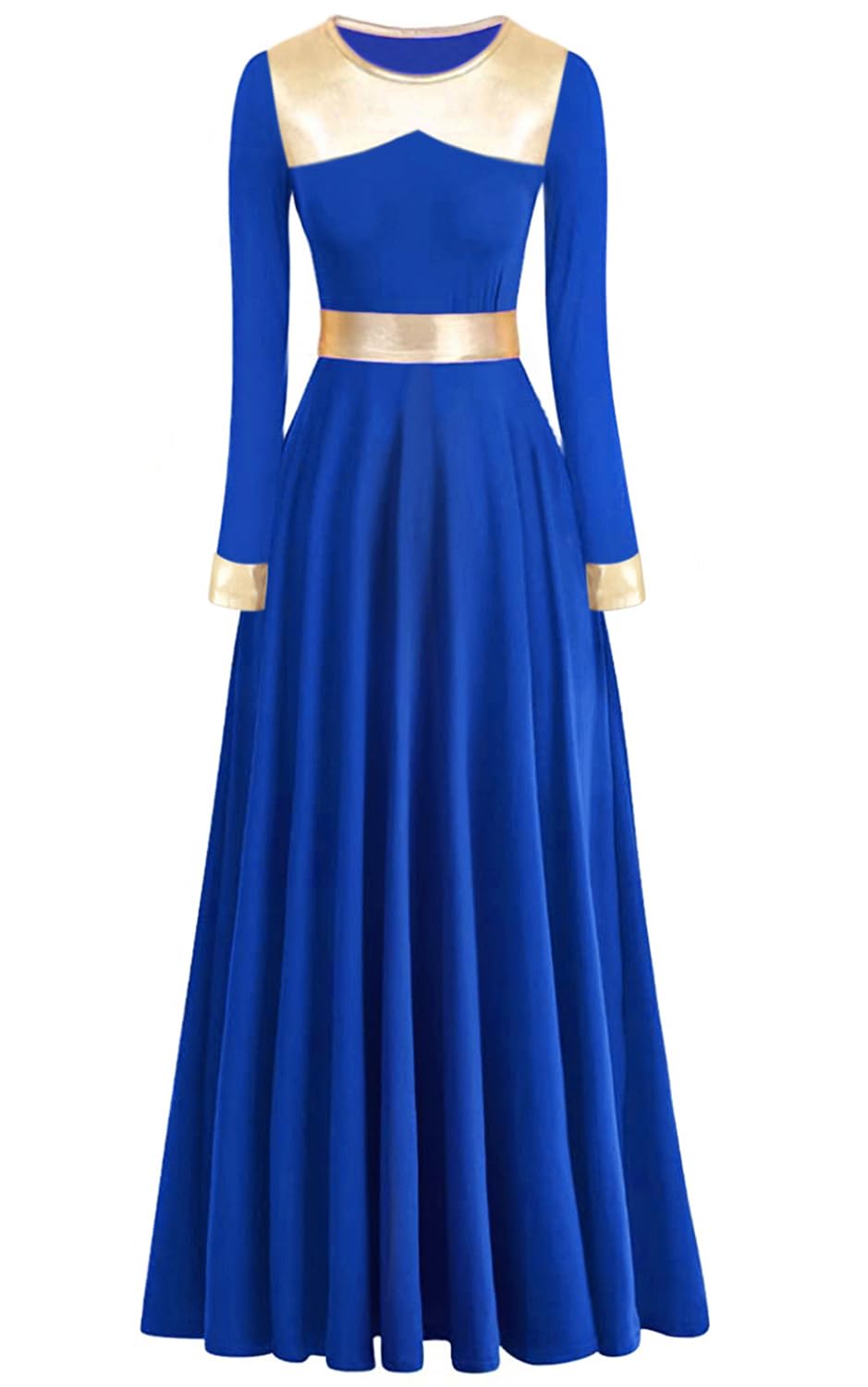 ELLYDOOR Women's Praise Dance Dress Long Sleeve Metallic Gold Liturgical Worship Costume Lyrical Dancewaer Church Robe