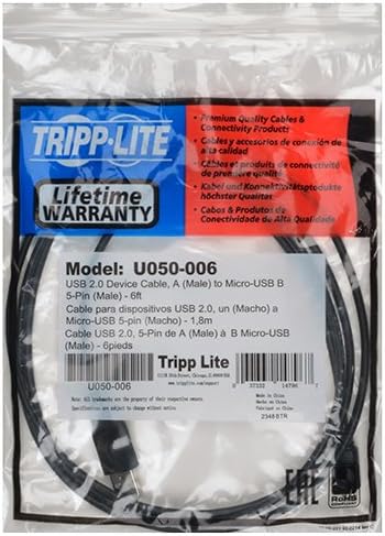 Tripp Lite USB 2.0 Hi-Speed A to Micro-B Cable (M/M) 6-ft. (U050-006),Black