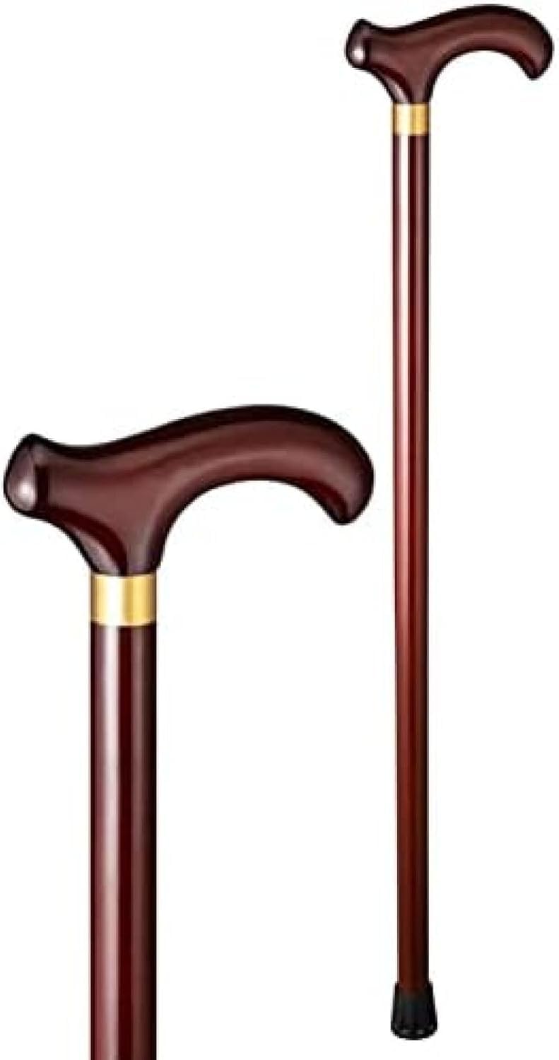 Bastone da Passeggio per Anziani, Bastone in Legno Massello, Impugnatura Ergonomica, Base Antiscivolo, Ausilio Leggero per Camminare per Uomini E Donne, Dark Brown, 85cm
