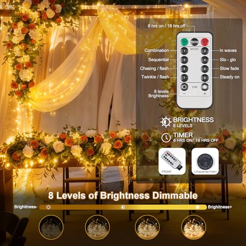 Image of suddus Flexible Copper String Lights, Fairy Lights Warm White, 2Pack Total 132ft 400 LED Battery Operated /USB Twinkle Lights for Bedroom, Dorm Decor