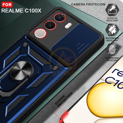 Image of Armor Bumper Back Cover Case for Realme C100X Rotating Camera Cover, Ring Holder & Kickstand | Heavy Duty & 360 Degree Protection Back Cover for Realme C100X (Blue)