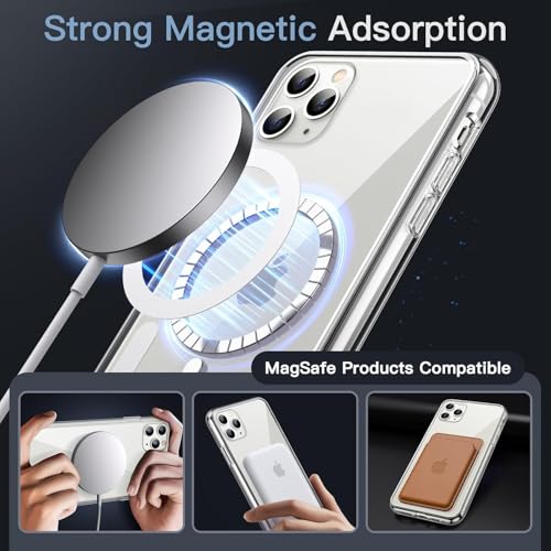 Image of Magnetic Silicone Case for iPhone 11 Pro Compatible with MagSafe, Shockproof Phone Bumper Cover, Anti-Scratch Clear Back (Clear)
