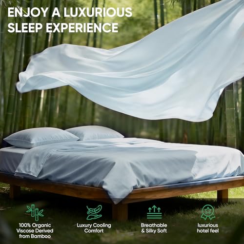 Image of TWK Real 100% Viscose Derived from Bamboo Sheets Set California King Size, Cooling & Silky Soft for Hot Sleeper, Breathable & Moisture Wicking Fabric, 18 inch Deep Pocket with Corner Straps