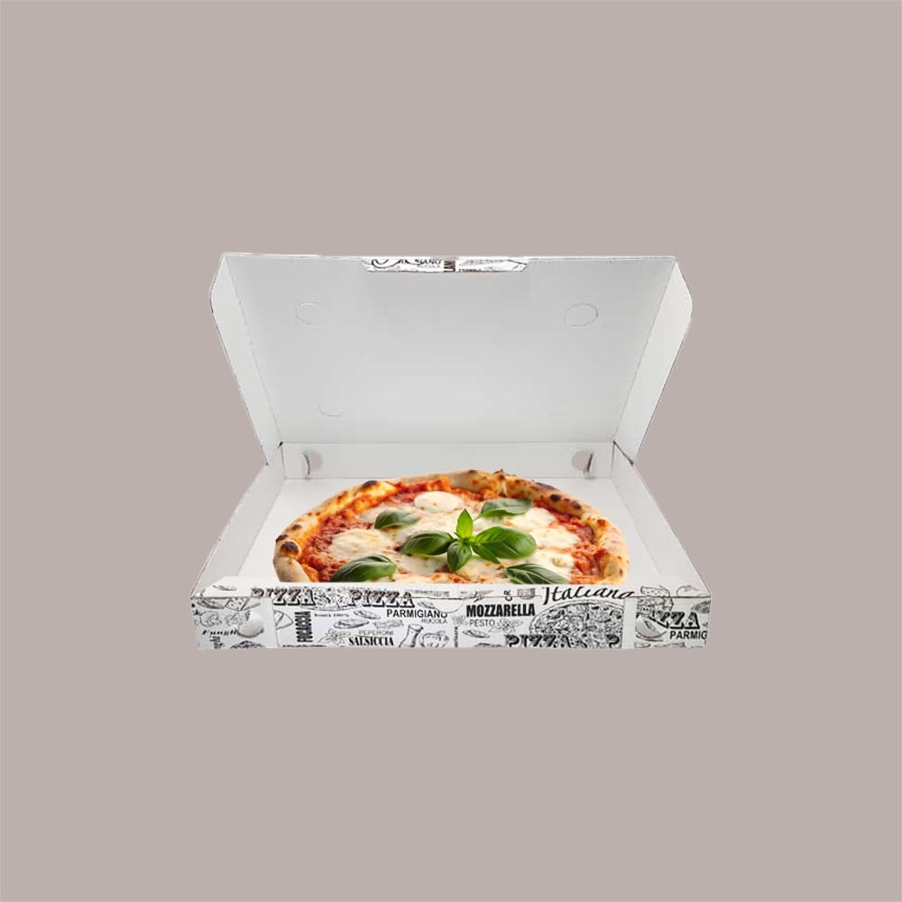 Lucgel Lot de 25 boîtes à pizza à emporter, blanc, vintage, 33 x 33 x 3 cm | Carton blanc, style vintage