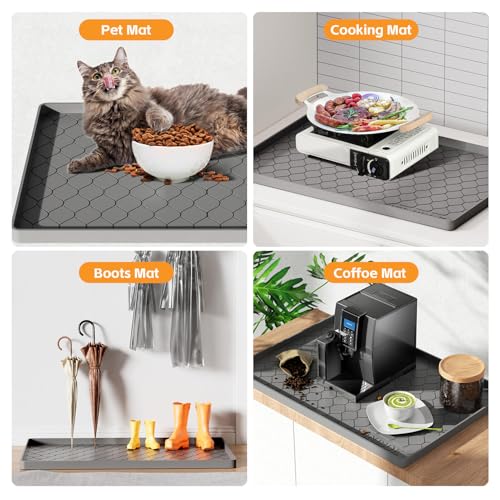 Silicone Under Sink Mat 28" x 19", Kitchen Essentials and Gadgets, Shelf Liner and Cabinet Protector, Home Organizers and Storage, Waterproof Bathroom Tray