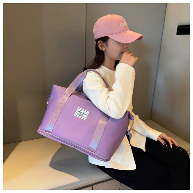 Image of WILDHORN 40 Liters Nylon Expandable Travel Duffle Bag for Men & Women, Waterproof Weekender Luggage Bag, Foldable Gym & Overnight Travel Hand Bag with Wet & Dry Compartment (Purple)