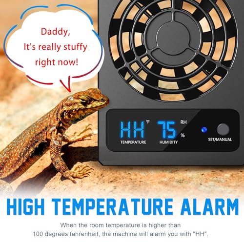Eckpo Reptile Ventilation Fan with Humidity Sensor and High-Temp Alarm, Fan Dehumidifier for Reptile Enclosure and Terrarium, Suitable for Humid Environments, Rainforest and Ecological Tanks by Eckpo - Image 5