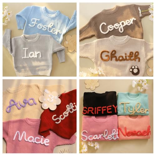 Personalized Baby Sweater with Name,Custom Newborn Outfit Girl,Hand Embroidered Baby Clothes,Infant Sweater for Boy Girl,Customized Baby Girl Gifts for Halloween Christmas3