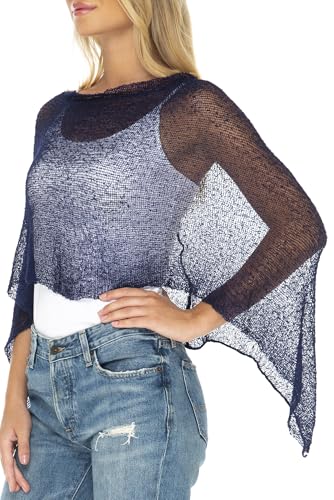 Image of SHU-SHI Womens Sheer Knit Poncho Shrug Lightweight Cover Up One Size Fits Most