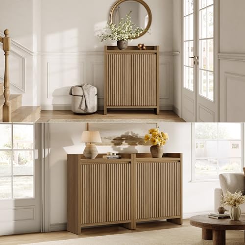 Image of SICOTAS Shoe Cabinet - Fluted Shoe Storage Cabinet for Entryway, 24-Pair Shoes Organizer with Doors & Adjustable Shelves, 6-Tier Shoes Rack Entrance Storage Cabinet for Hallway, Closet, Living Room