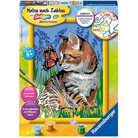 Ravensburger Malen nach Zahlen 28651 - Katze mit Schmetterling Kinder ab 9 Jahren Cover