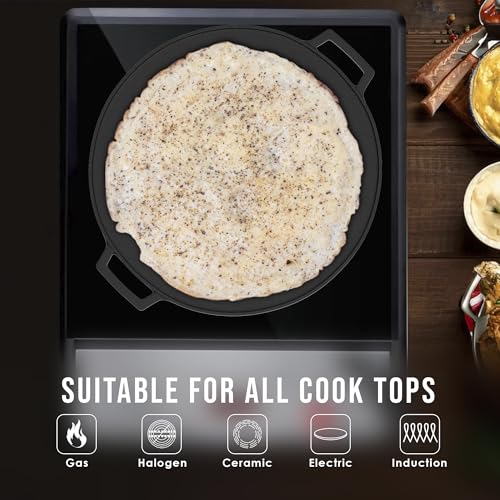 Image of Esspy Cast Iron 2-in-1 Dosa Tawa & Grill with Silicon Handle Grip(30cm) | Double-Sided Tawa /Pan for Roti, Dosa, Chapati, Fish & Steak | Naturally Nonstick, Gas & Induction Cookware