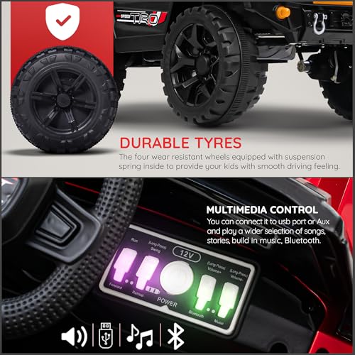 Image of Baybee Trojan Battery Operated Jeep for Kids with RGB Windshield Light, Bluetooth, USB & Music | Baby Big Ride on Battery Car | Electric Jeep Car for Kids to Drive for 2 to 6 Years Boys Girls (Red)