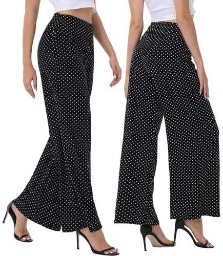 Image of ZOOSIXX Wide Leg Palazzo Pants for Women - High Waist Casual Beach Lounge Pants Loose Flowy Pants Stretchy Trousers