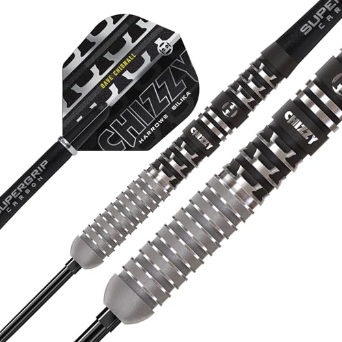 Harrows Chizzy 90% Tungsten Darts Series 4, Steel Tip Darts Set with Quick Point System Available in 22g, 23g, 24g & 26g with Quick Point Tool, Black Supergrip Carbon Shafts & Silica Flights (23g) by Harrows - Used condition - Image 2
