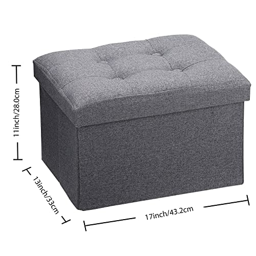 Docvania 17" Small Storage Ottoman Foot Rest Stool Short Ottoman Foot Stools Foldable Footrest Linen Fabric Folding Storage Thicker Foam Rectangle Collapsible Bench,Grey… #TOP2