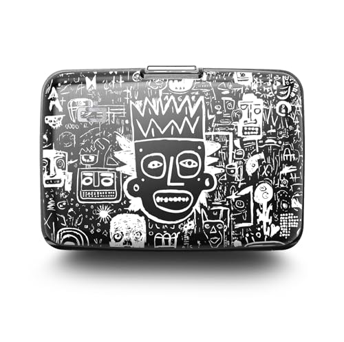 Image of OGON -DESIGNS- Aluminum card holder, RFID protection against fraud and demagnetization, compact wallet, Smart Case STOCKHOLM model (Engraving Pop Art, Extra-secure lock)