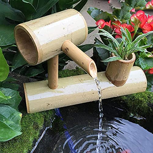 HUIBBGO Kit de Fontaine en Bambou Fontaine à Eau Fontaine en Bambou avec Pompe Fontaine à Eau de Jardin Japonaise Fontaine à Eau intérieure/extérieure Longueur 25 cm