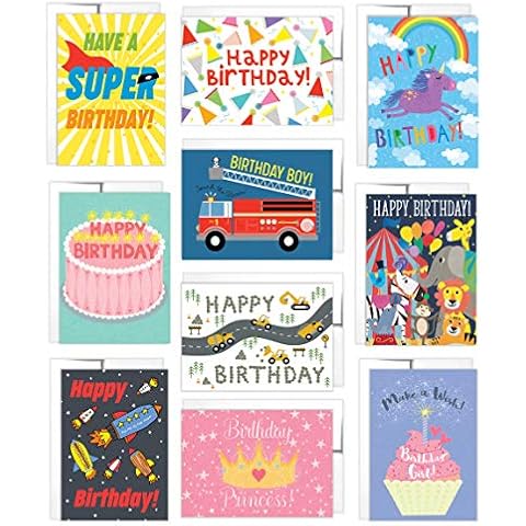Tiny Expressions - 10 Kids Birthday Cards with Inside Messages and Envelopes Cover