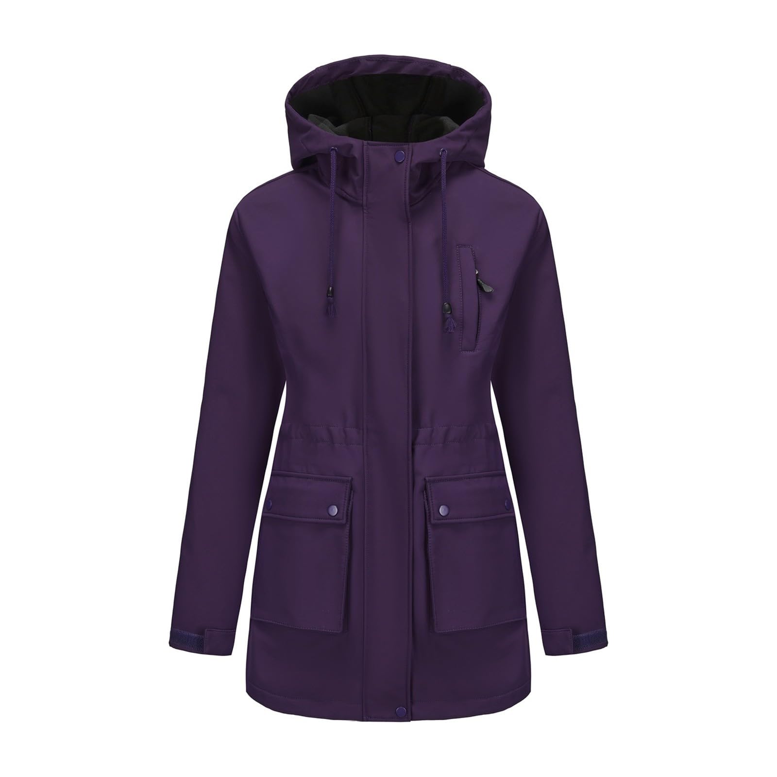 Generisch Trench da donna lungo con cappuccio, impermeabile, in softshell, antivento, per le mezze stagioni, traspirante, con cappuccio, giacca funzionale, elegante cappotto leggero per attività