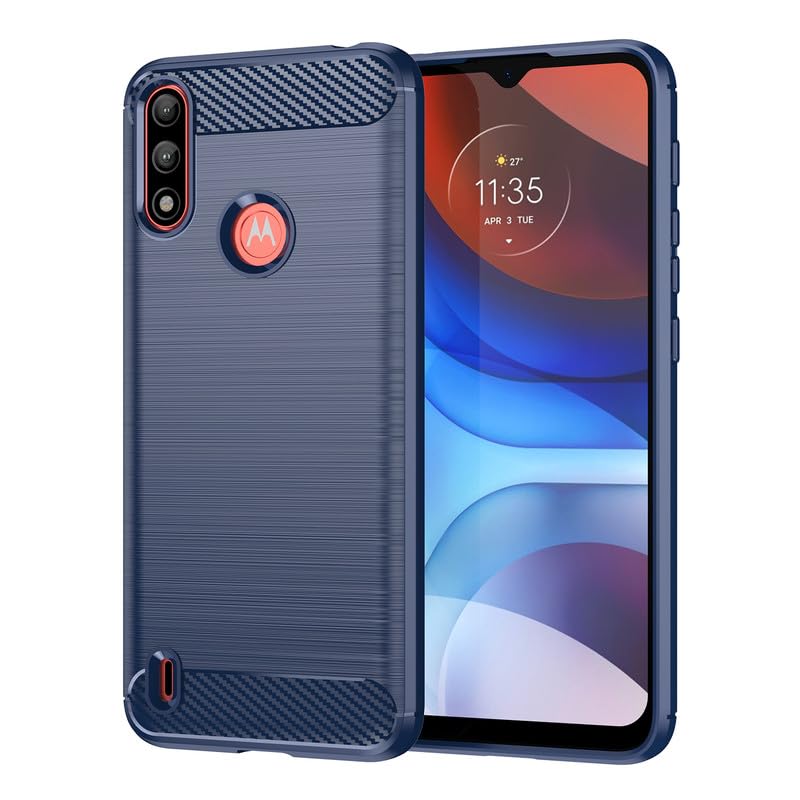 Image of Hybrid Carbon Fiber Back Case for Moto E7 Power (Blue)