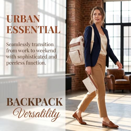 Image of JULIE FERRARO Women Convertible Backpack Purse, Large PU Leather Travel Backpack with Multi Pockets, Shoulder Handbag Set with Wristlet for Work, Travel & Daily Use