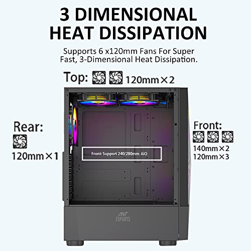 Image of Ant Esports ICE-100 Mid-Tower Computer Case /Gaming Cabinet - Black | Supports ATX, Micro-ATX, Mini-ITX | Pre-Installed 2 x 140mm Front Fans and 1 x 140 mm Rear Fan
