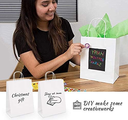 Anstore 24 sztuki torebek papierowych z uchwytem 21 x 11 x 27 cm, torebki na prezenty, torebki na imprezę z uchwytem, biała torebka z papieru typu kraft na imprezy, pakowanie, dopasowanie, przenoszenie, handel detaliczny, towary, wesele
