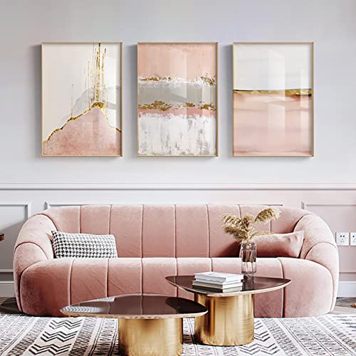 Affiche Abstraite Toile Peinture Rose pour Salon Élégant et Décoration Murale Chambre Cosy x3