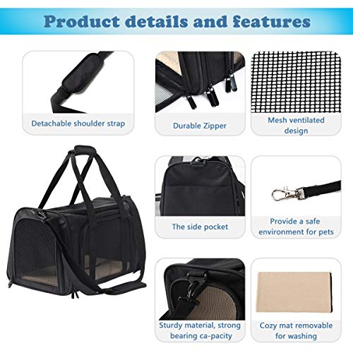 display4top Portable 600D Oxford Cloth Expandable Pet Travel Carrier for Dogs and Cats (Black) - Image 4