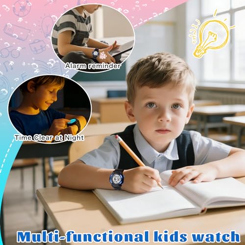 Shoinsta Students Digital Watch for Boys, 7 Colors LED Light Kids Daily Water Resistant Outdoor Sport Watch with Stopwatch Alarm, Great Gifts for Ages 5-15 by Shoinsta - Image 4