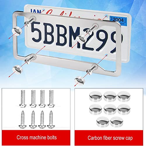 2 Pcs 4 Holes Stainless Steel License Plate Frame，Car License Plate Holder Bracket With Mount Hardware ，Screw， Caps Cover Set Car Accessories #TOP1
