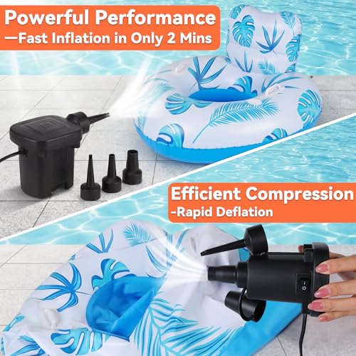 Inflatable Pool Float Adult with 50W Air Pump,Heart Shape Pool Float Chair with Cup Holders,Heavy Duty Floating Lounge Chairs for Pool,Beach,Lake & Summer Water Party Relaxation(Blue)