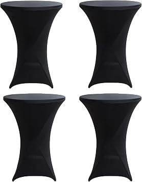 28x43 Inch 4 Pack Black Cocktail Tablecovers Spandex Round Table Cover Fitted Stretch Square Corners Cocktail Tablecloths,High Top Table Cloths for Wedding Banquet Event Party PTC22D