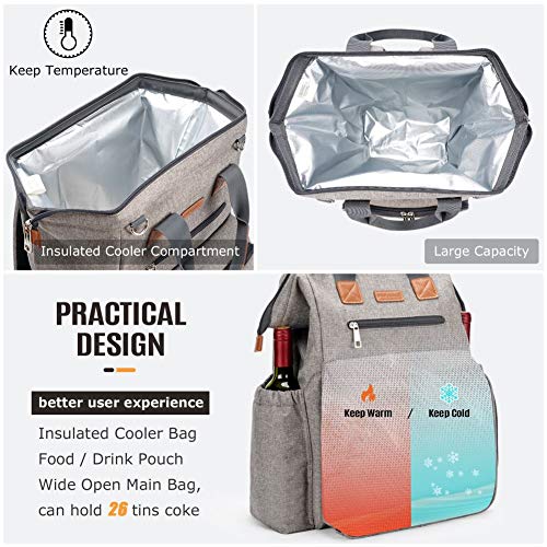 Picnic Backpack for 4 Person Picnic Set with Insulated Bag and Waterproof Picnic Blanket for Family Outdoor Camping - Khaki
