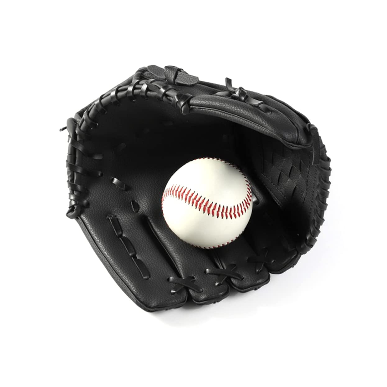 Anneome Youth Catcher's Glove Baseball Batting Gloves Softball Left Hand for Baseball Softball PVC Material Basket Weave Padded Palm Adjustable Strap Comfortable Faux Fur Lining