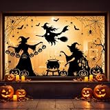 AhfuLife Autocollants Fenêtre Halloween Grand Format 32×90 cm, 5 Feuilles Stickers Sorcièr...