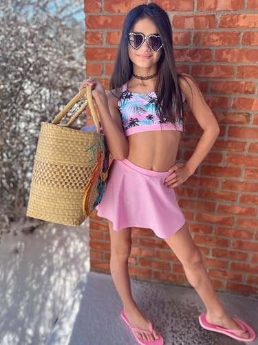 Image of Girls 2 Piece Tankini Swimsuit Summer Boyshort Bathing Suit with Beach Skirt Swimwear 5-16 Years