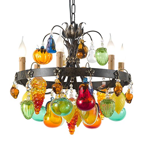 Murano fruits Murano glass crystal chandelier in dark brown blurred on black colour multicolour | handmade in Italy | Luster decorative dimmable | Lamp E14
