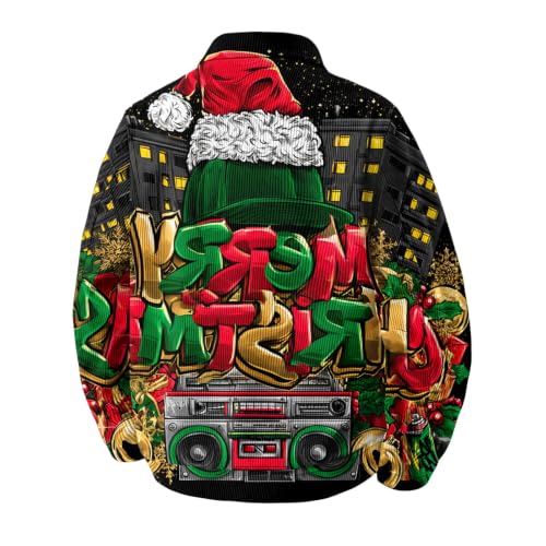 Corduroy Jacket Men Christmas Print Streetwear Turn Down Collar Retro Coat - image 5