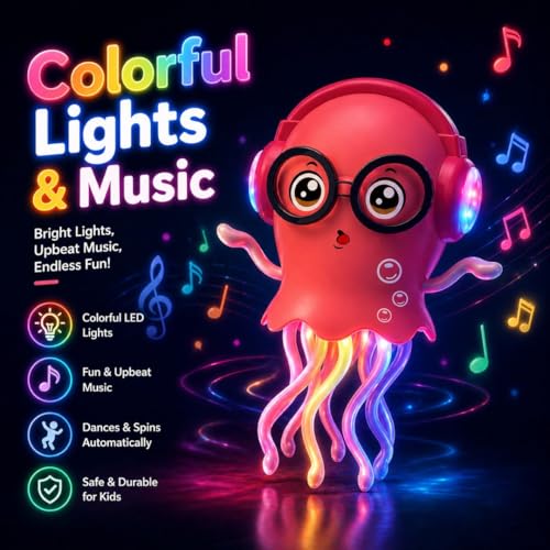 Image of Dancing Jellyfish Toy for Kids, Large Size, Random Colour | Music, LED Lights, 360 Bump-and-Go Action, Battery Operated with Obstacle Sensor