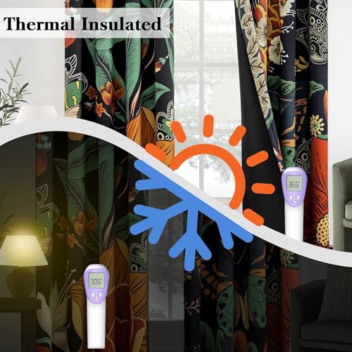 Image of Tyrot Vintage Black Boho Blackout Curtains for Bedroom, 52W x 84L, 2 Panels