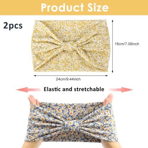 Image of MAYCREATE 2Pcs Wide Cloth Hair Bands Headband for Women Fashion Daisy Pattern Pre-Tie Head Band for Daily Yoga Sport